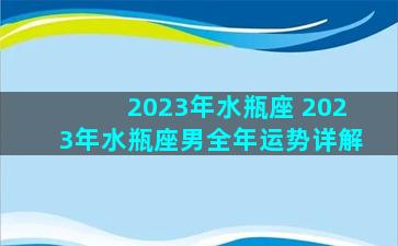 2023年水瓶座 2023年水瓶座男全年运势详解